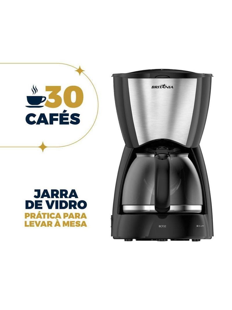 Cafeteira elétrica britânia bcf32a 30 xícaras - preto e inox