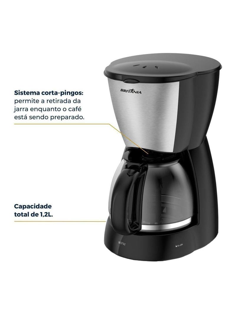Cafeteira elétrica britânia bcf32a 30 xícaras - preto e inox