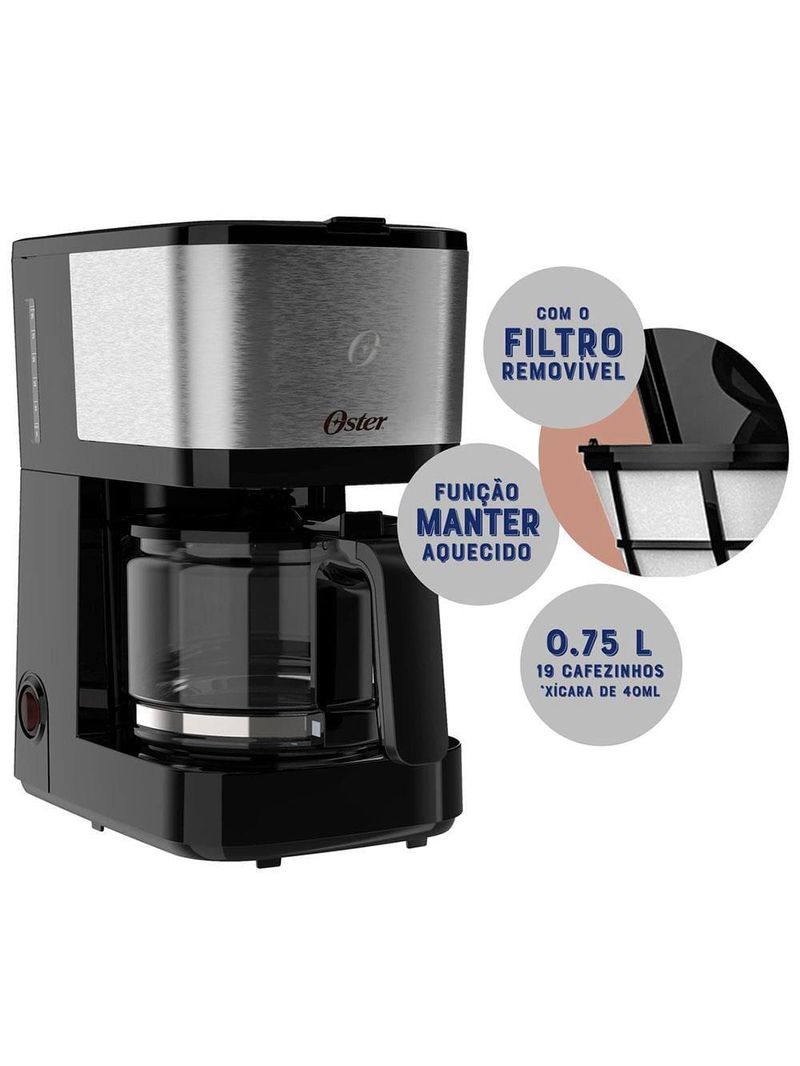 Cafeteira elétrica oster ocaf300 19 xícaras - preta/inox