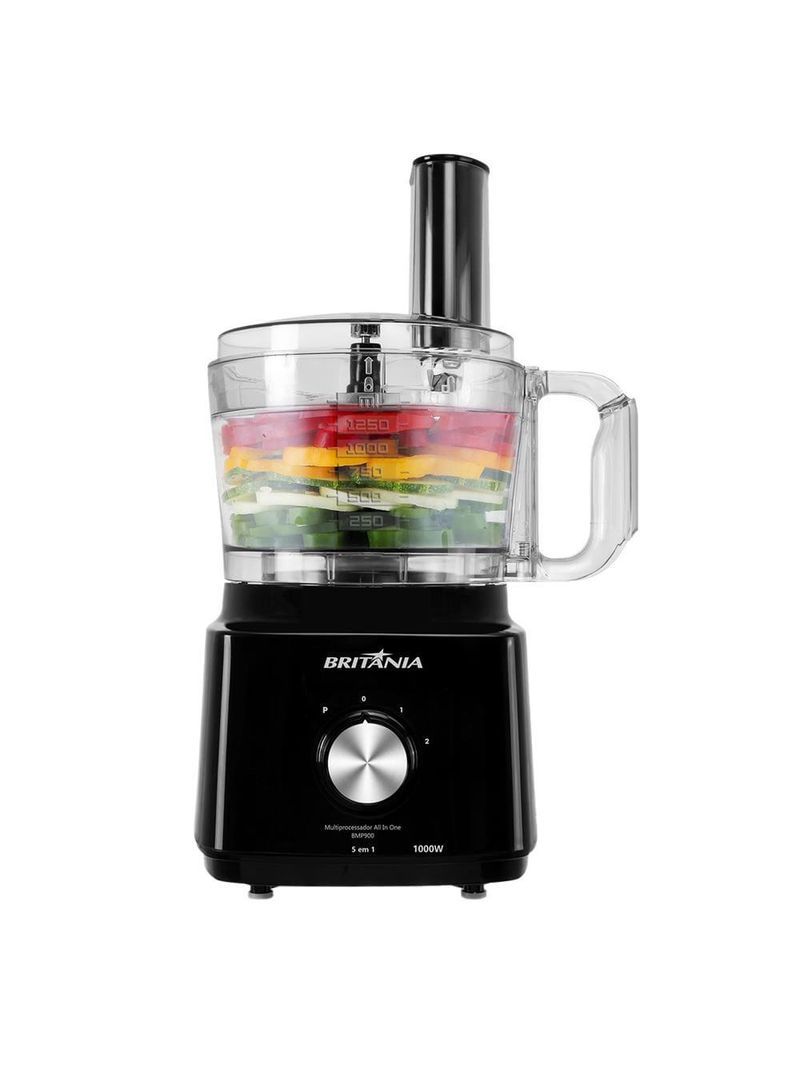 Multiprocessador de alimentos britânia turbo 5 em 1 bmp900p com 2 velocidades + pulsar 1000w - preto