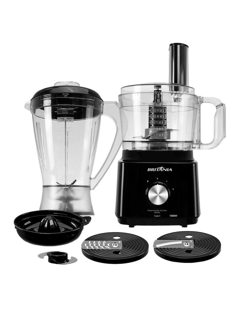Multiprocessador de alimentos britânia turbo 5 em 1 bmp900p com 2 velocidades + pulsar 1000w - preto