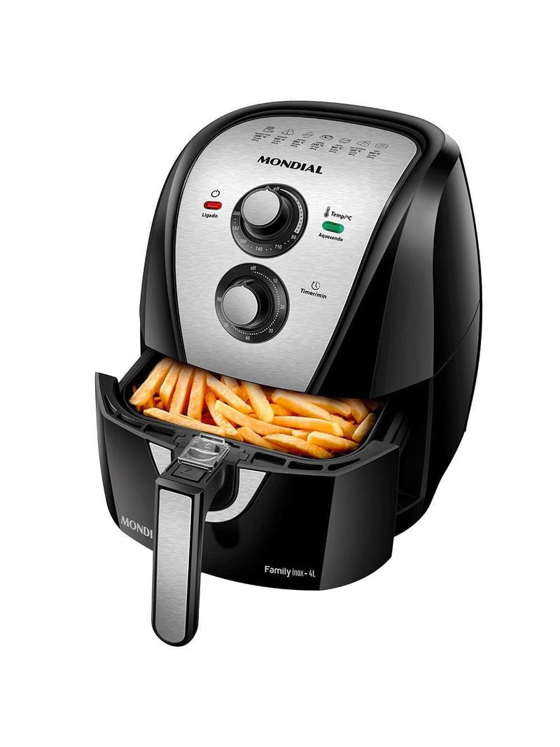 Fritadeira elétrica sem Óleo air fryer mondial afn40bi family inox 4l preta/inox