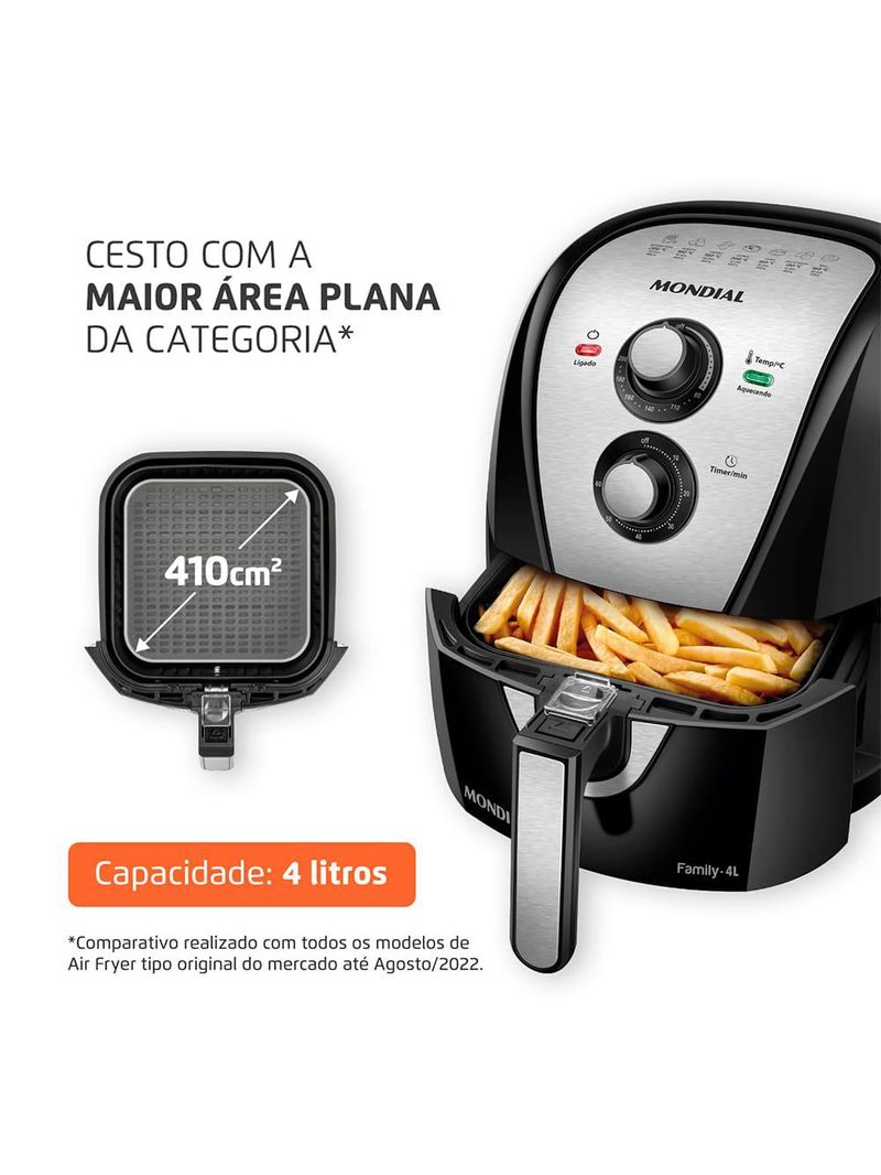 Fritadeira elétrica sem Óleo air fryer mondial afn40bi family inox 4l preta/inox