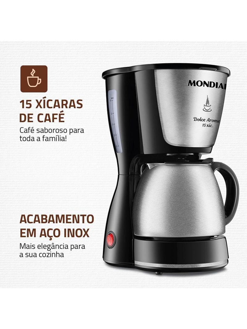 Cafeteira elétrica mondial dolce arome thermo inox c-34 15 xícaras – preta e inox