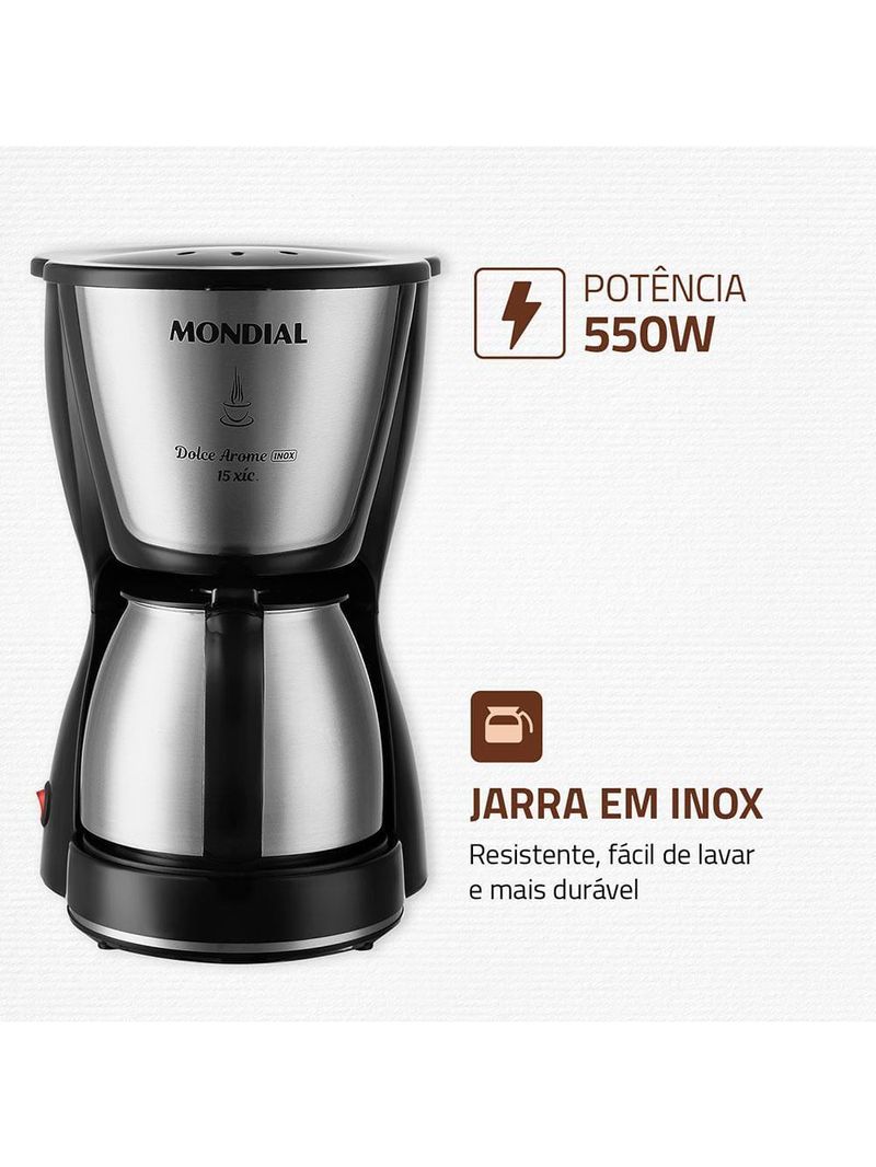 Cafeteira elétrica mondial dolce arome thermo inox c-34 15 xícaras – preta e inox