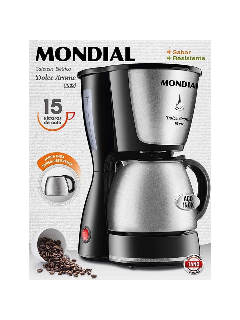 Cafeteira elétrica mondial dolce arome thermo inox c-34 15 xícaras – preta e inox