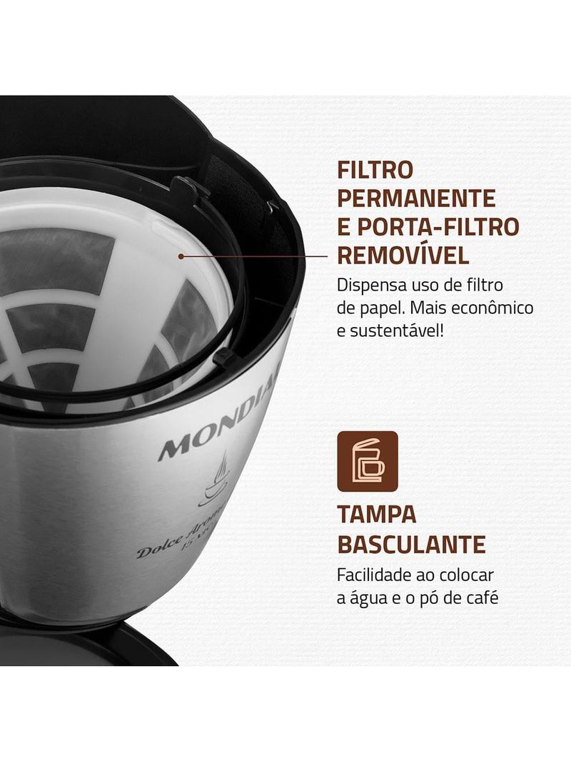 Cafeteira elétrica mondial dolce arome thermo inox c-34 15 xícaras – preta e inox