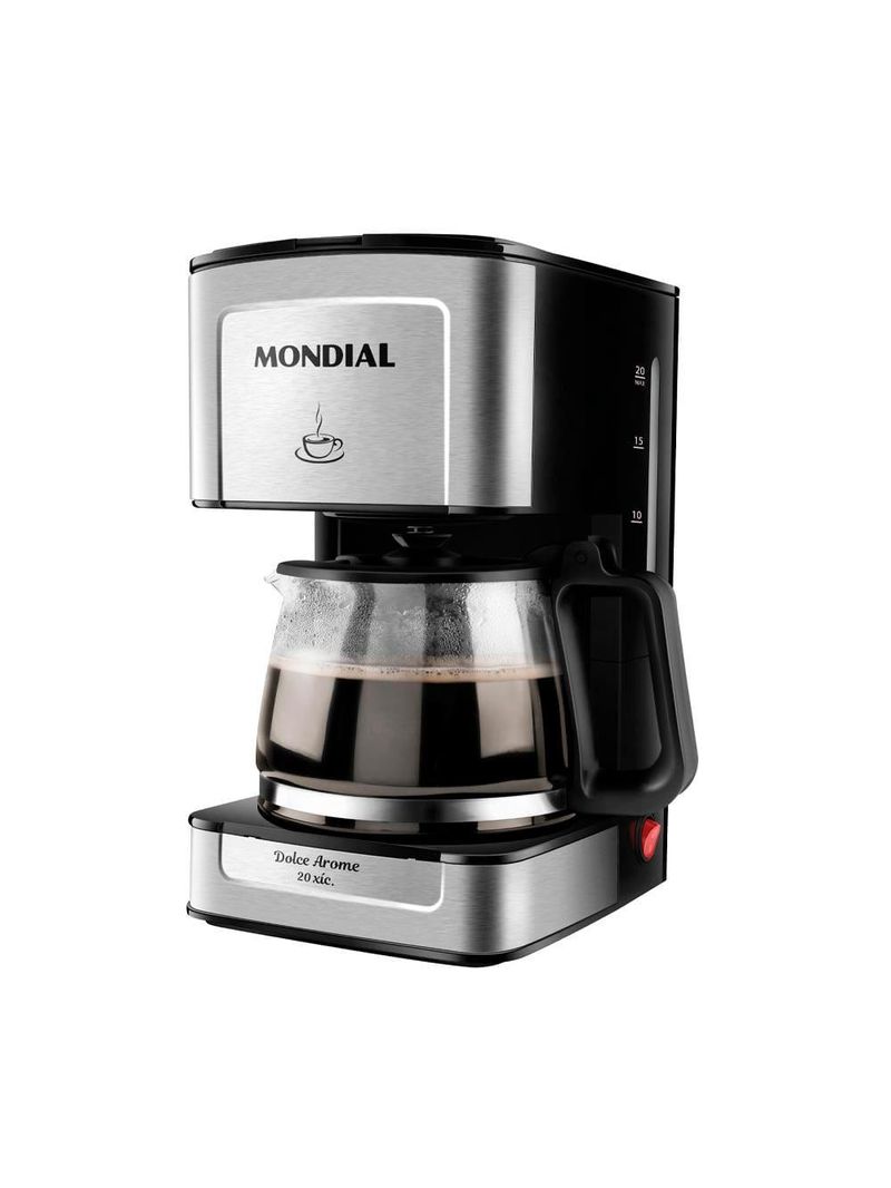 Cafeteira elétrica mondial dolce arome vidro c-43-20x-si 20 xícaras 550w – preto/inox