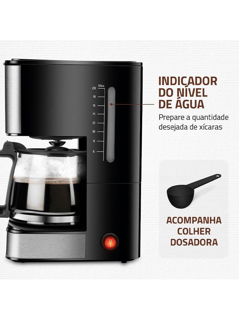 Cafeteira elétrica mondial dolce arome vidro c-43-20x-si 20 xícaras 550w – preto/inox