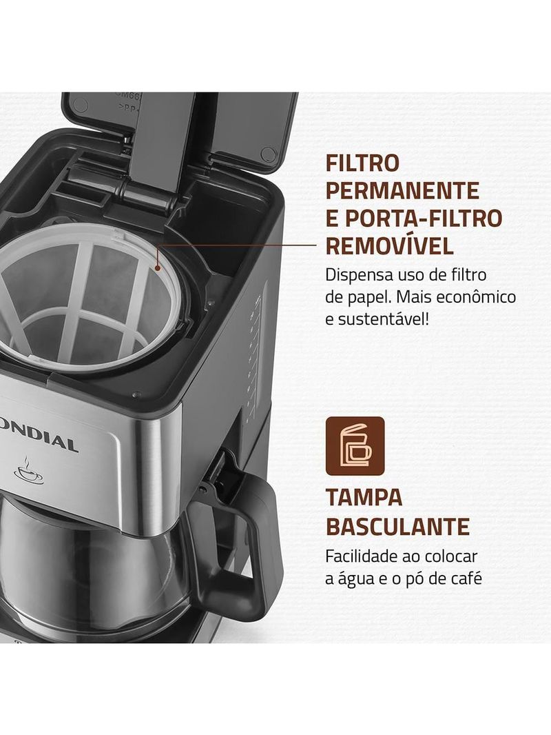Cafeteira elétrica mondial dolce arome vidro c-43-20x-si 20 xícaras 550w – preto/inox