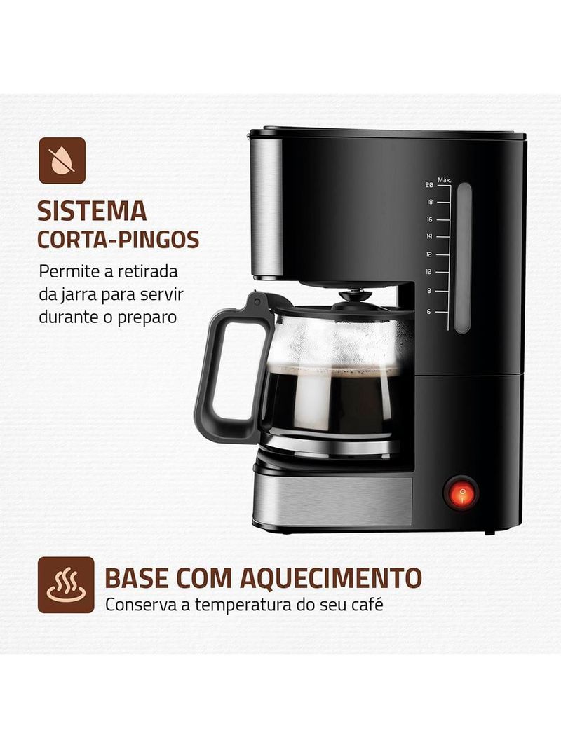 Cafeteira elétrica mondial dolce arome vidro c-43-20x-si 20 xícaras 550w – preto/inox