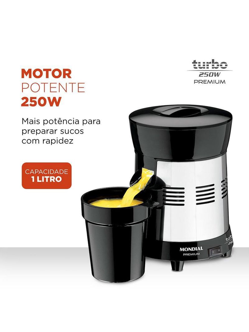 Extrator de frutas mondial turbo premium e-10 250w bivolt - preto