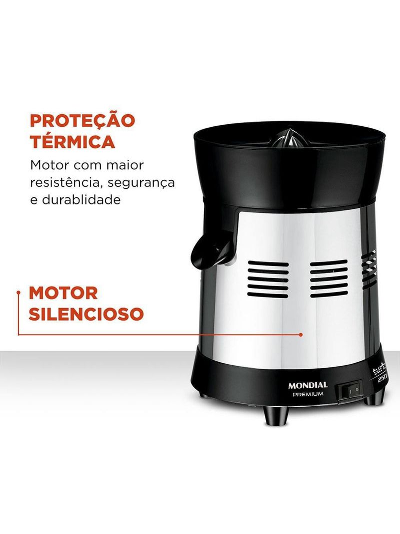 Extrator de frutas mondial turbo premium e-10 250w bivolt - preto