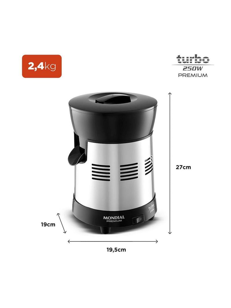 Extrator de frutas mondial turbo premium e-10 250w bivolt - preto
