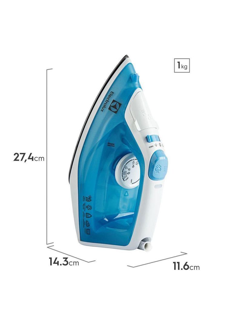 Ferro de passar a vapor base antiaderente com spray electrolux easyline sie60 azul