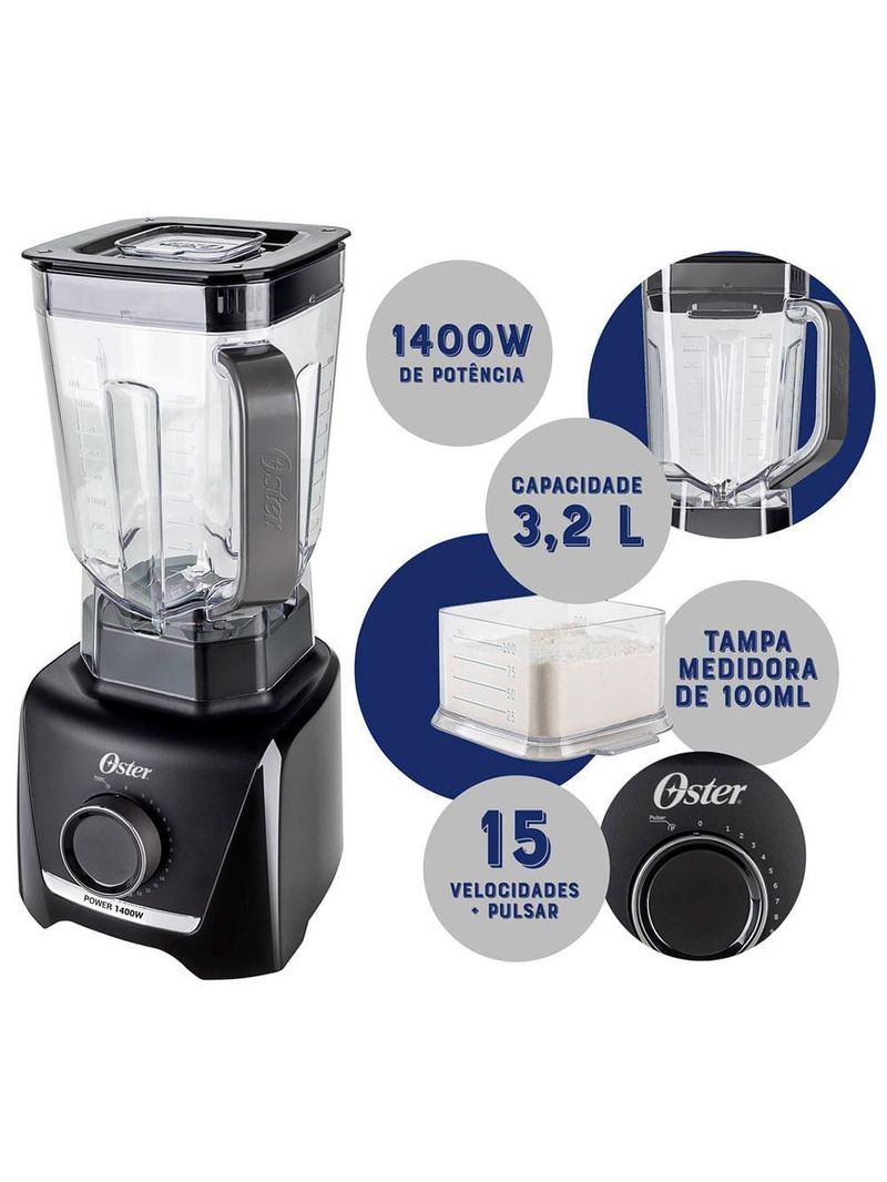 Liquidificador oster 1400w full preto 3,2l - oliq610
