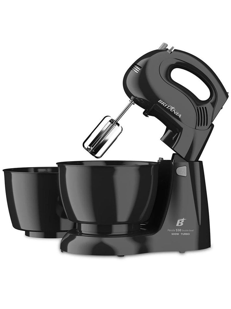 Batedeira britânia pérola 550 turbo com 4 velocidades e 2 tigelas – preta