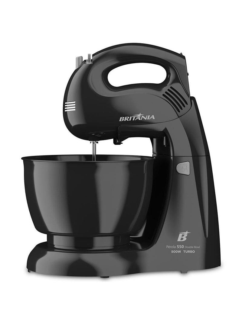 Batedeira britânia pérola 550 turbo com 4 velocidades e 2 tigelas – preta