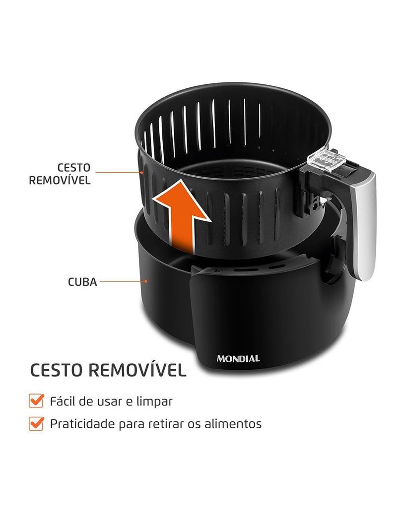Fritadeira elétrica sem Óleo air fryer mondial af-30 family inox iv 3,5l – preta