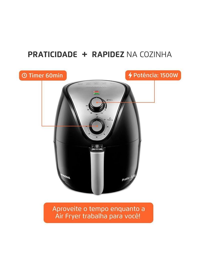 Fritadeira elétrica sem Óleo air fryer mondial af-30 family inox iv 3,5l – preta