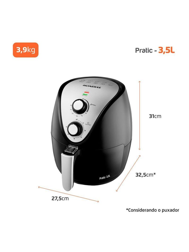 Fritadeira elétrica sem Óleo air fryer mondial af-30 family inox iv 3,5l – preta