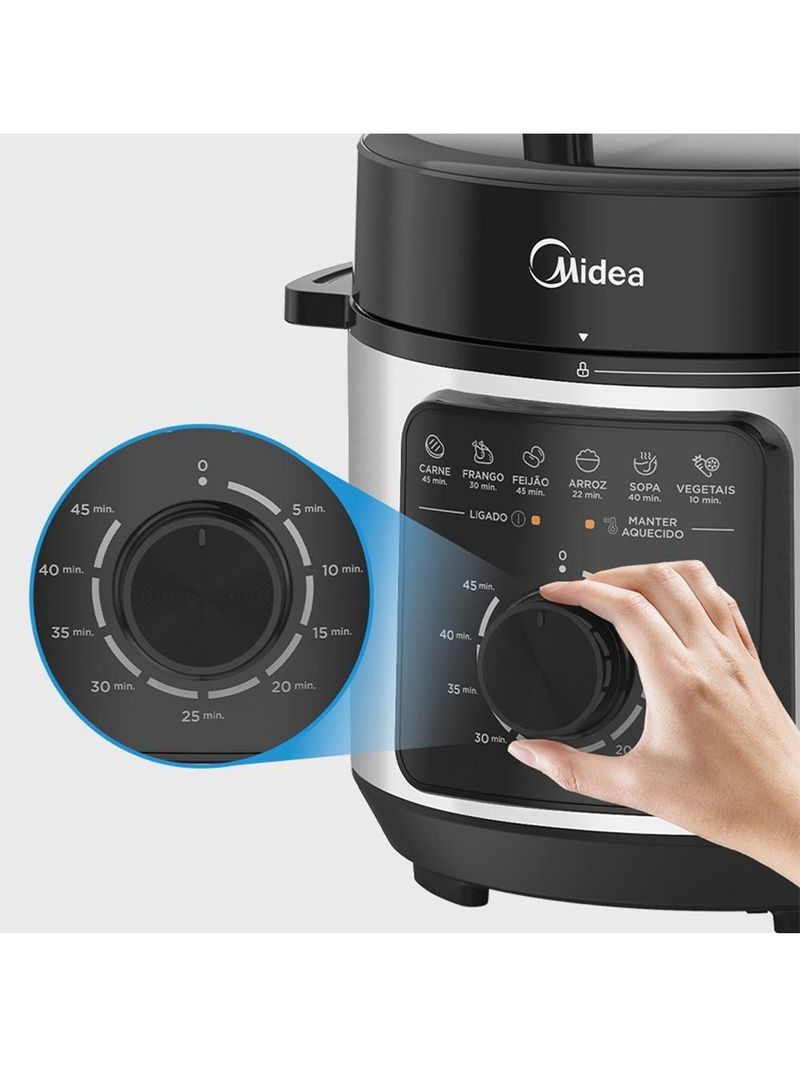Panela De Pressão Elétrica Midea 4 Litros Mecânica Preta E Inox PPM41 110V