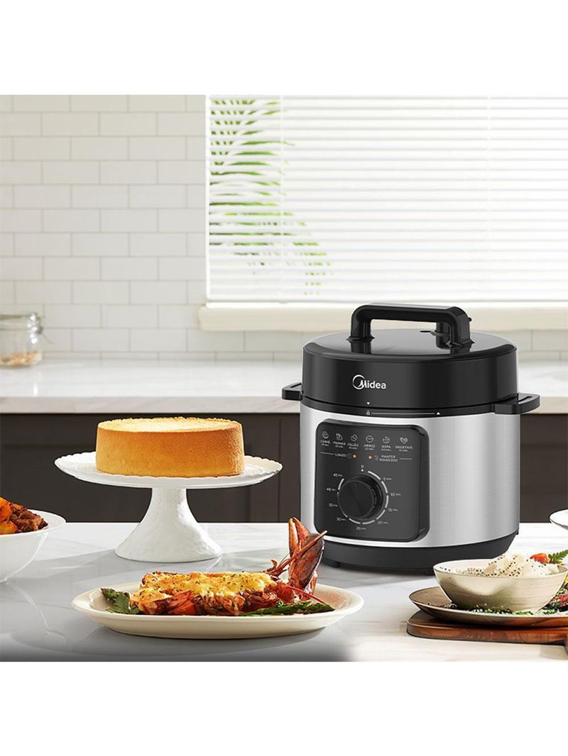 Panela De Pressão Elétrica Midea 4 Litros Mecânica Preta E Inox PPM41 110V