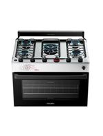 Fogão Esmaltec 5 Bocas Ideal Master Mesa Inox Tampa de Vidro Forno 84 Litros Branco T5ITB Bivolt