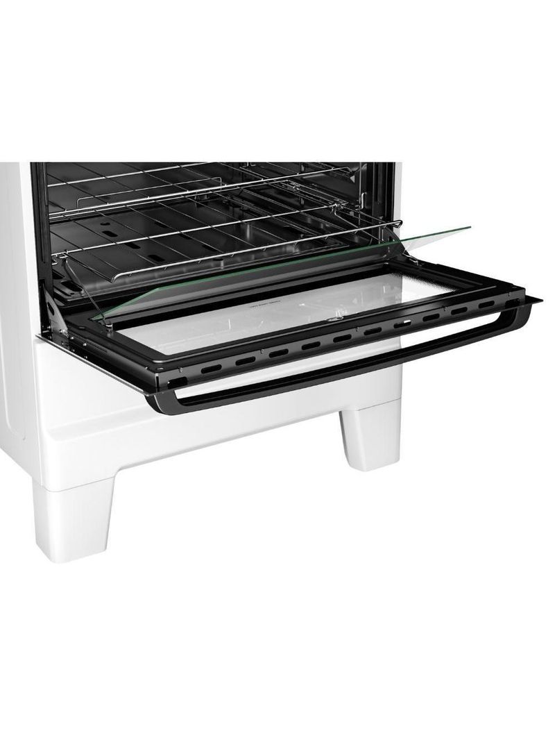 Fogão Esmaltec 5 Bocas Ideal Master Mesa Inox Tampa de Vidro Forno 84 Litros Branco T5ITB Bivolt