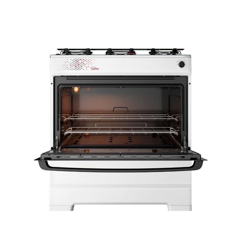 Fogão Esmaltec 5 Bocas Ideal Master Mesa Inox Tampa de Vidro Forno 84 Litros Branco T5ITB Bivolt