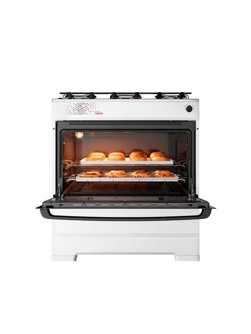 Fogão Esmaltec 5 Bocas Ideal Master Mesa Inox Tampa de Vidro Forno 84 Litros Branco T5ITB Bivolt
