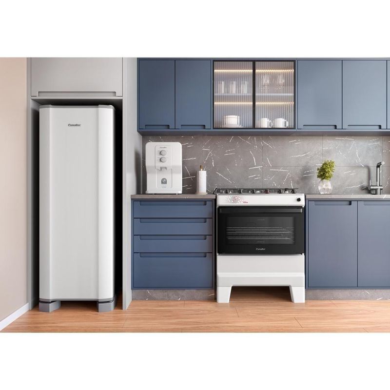 Fogão Esmaltec 5 Bocas Ideal Master Mesa Inox Tampa de Vidro Forno 84 Litros Branco T5ITB Bivolt