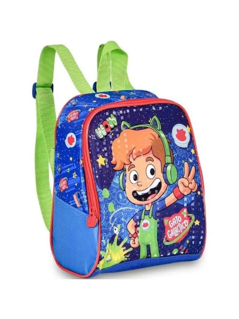 Lancheira Térmica Escolar Gato Galactico Azul E Verde