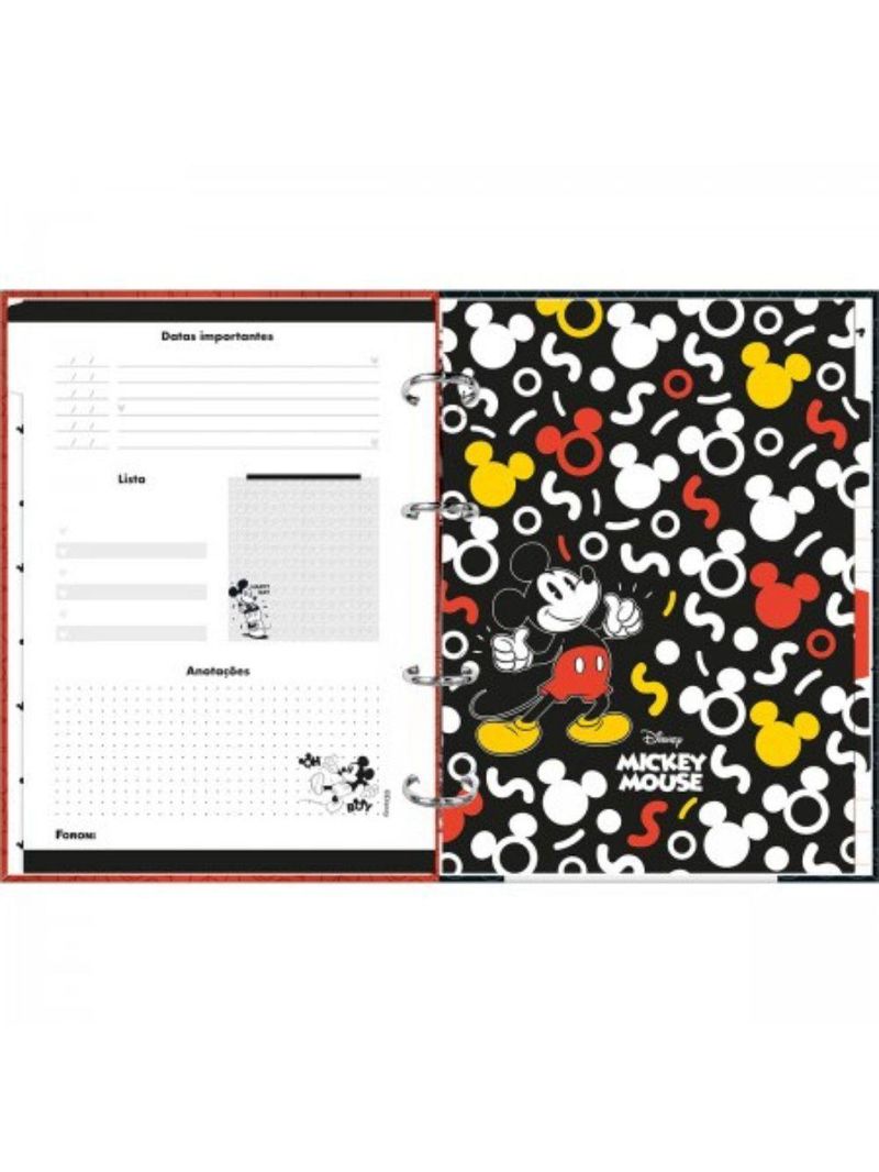 Caderno Argolado Colegial Sem Lombo Mickey Mouse 120 Folhas Foroni