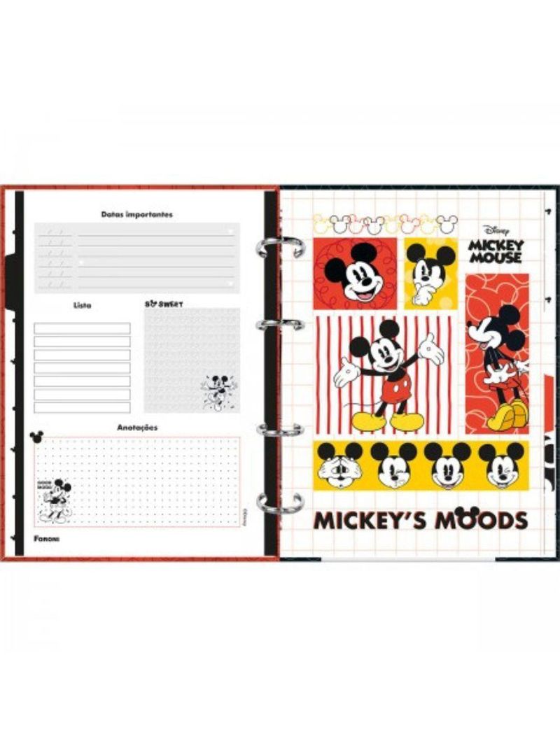 Caderno Argolado Colegial Sem Lombo Mickey Mouse 120 Folhas Foroni
