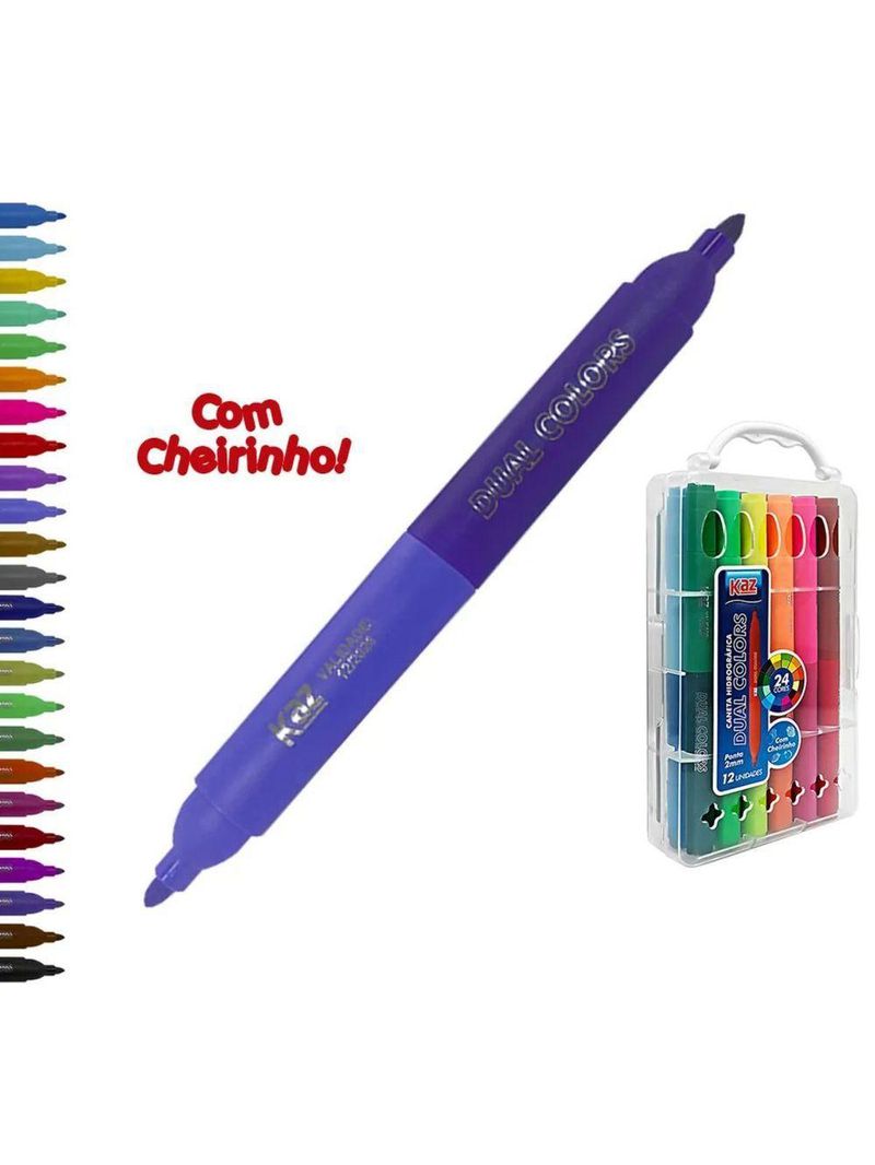 Caneta Hidrográfica Dual Color 24 Cores Aroma - Kz239 - Kaz