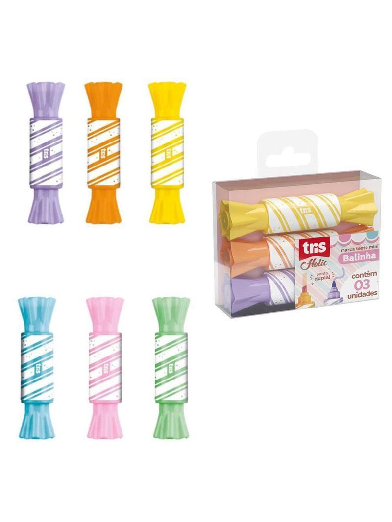 Marca Texto Mini Holic Balinha Ponta Dupla 3 Unidades - Tris