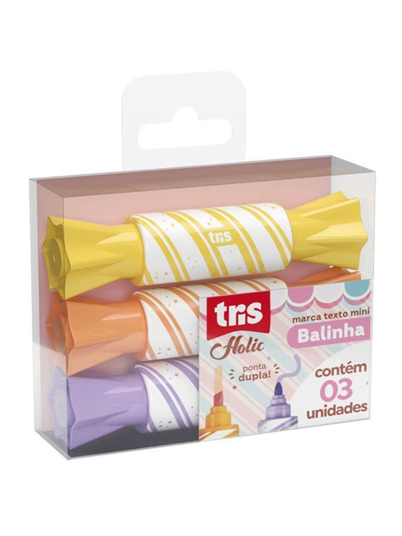 Marca Texto Mini Holic Balinha Ponta Dupla 3 Unidades - Tris
