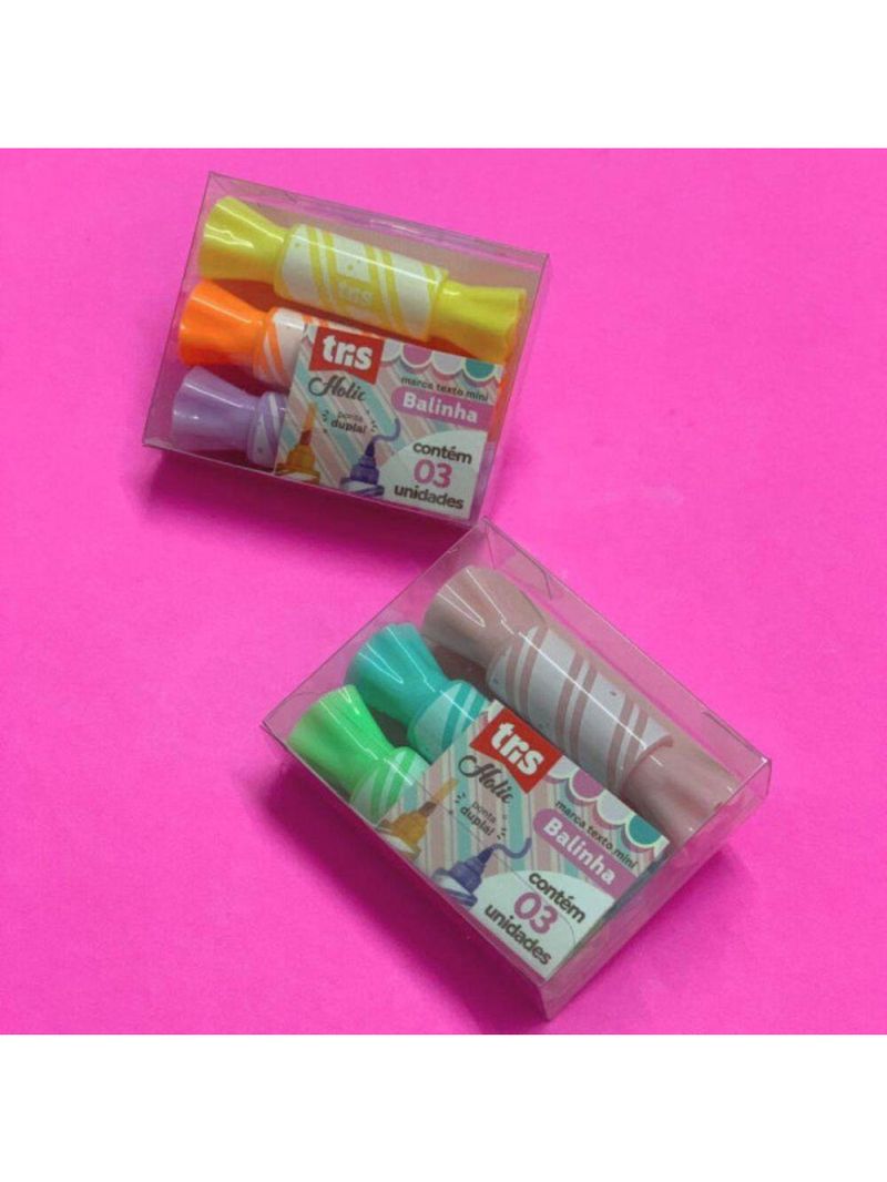 Marca Texto Mini Holic Balinha Ponta Dupla 3 Unidades - Tris
