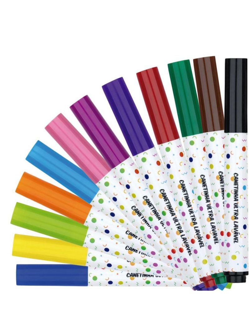 Canetinha Hidrográfica Ultra Lavável Tubo Com 12 Cores Brw