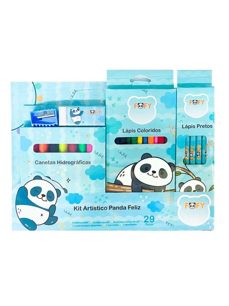 Kit Desenho Artístico Infantil Panda Feliz 29 Peças Fofy