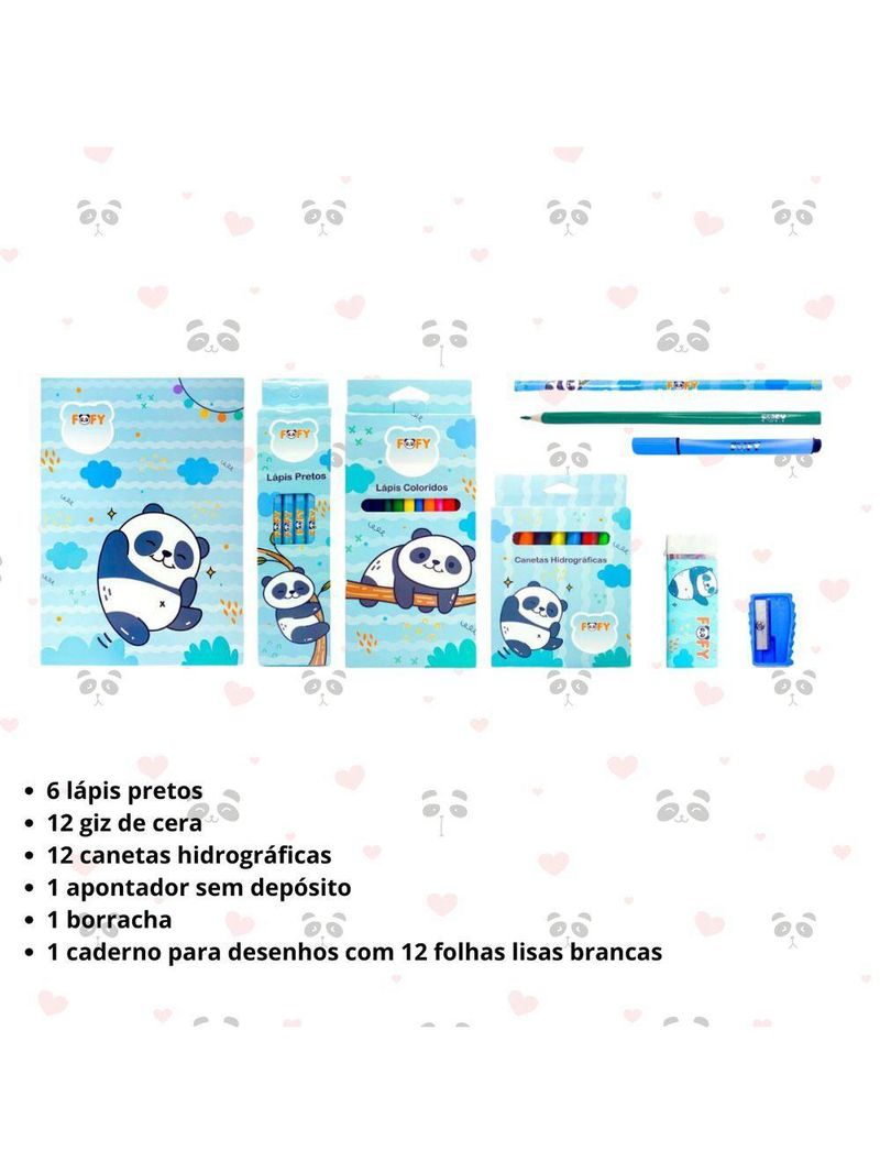 Kit Desenho Artístico Infantil Panda Feliz 29 Peças Fofy