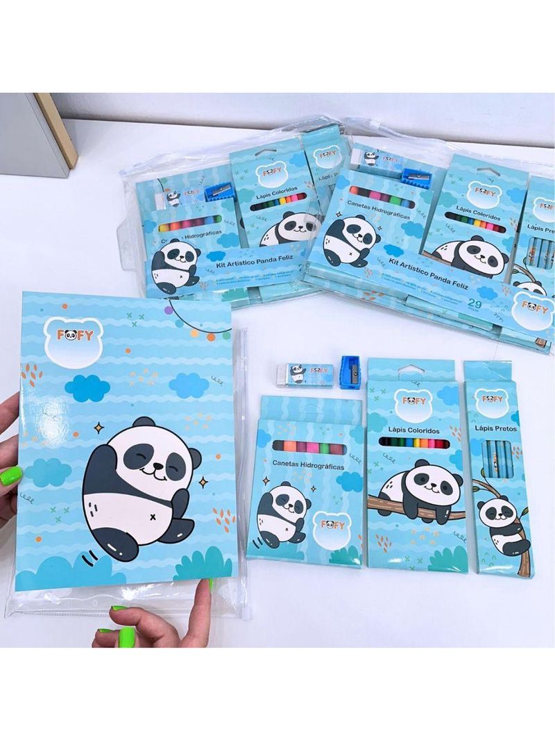 Kit Desenho Artístico Infantil Panda Feliz 29 Peças Fofy