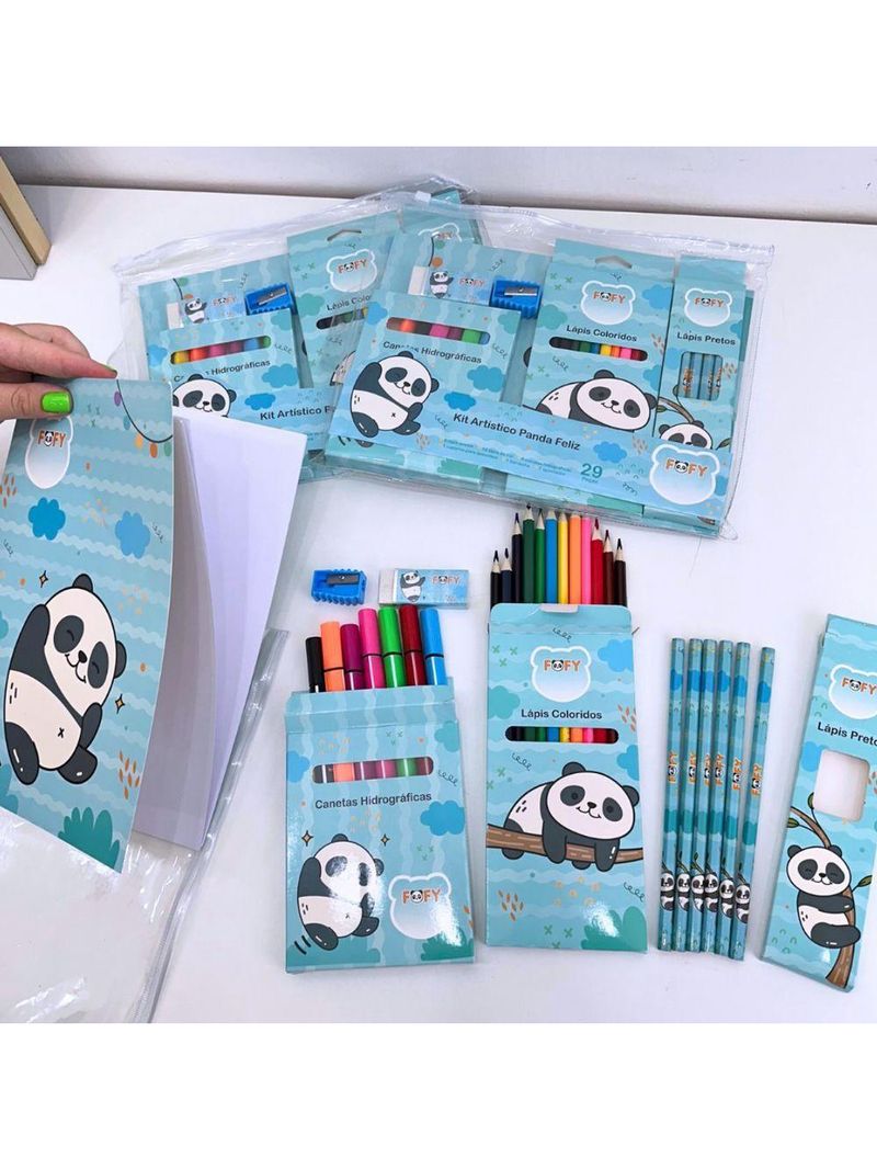 Kit Desenho Artístico Infantil Panda Feliz 29 Peças Fofy