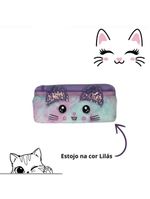 Estojo Escolar Miau Lilás Com Orelhas Gatinha Ff9022 - Fofy