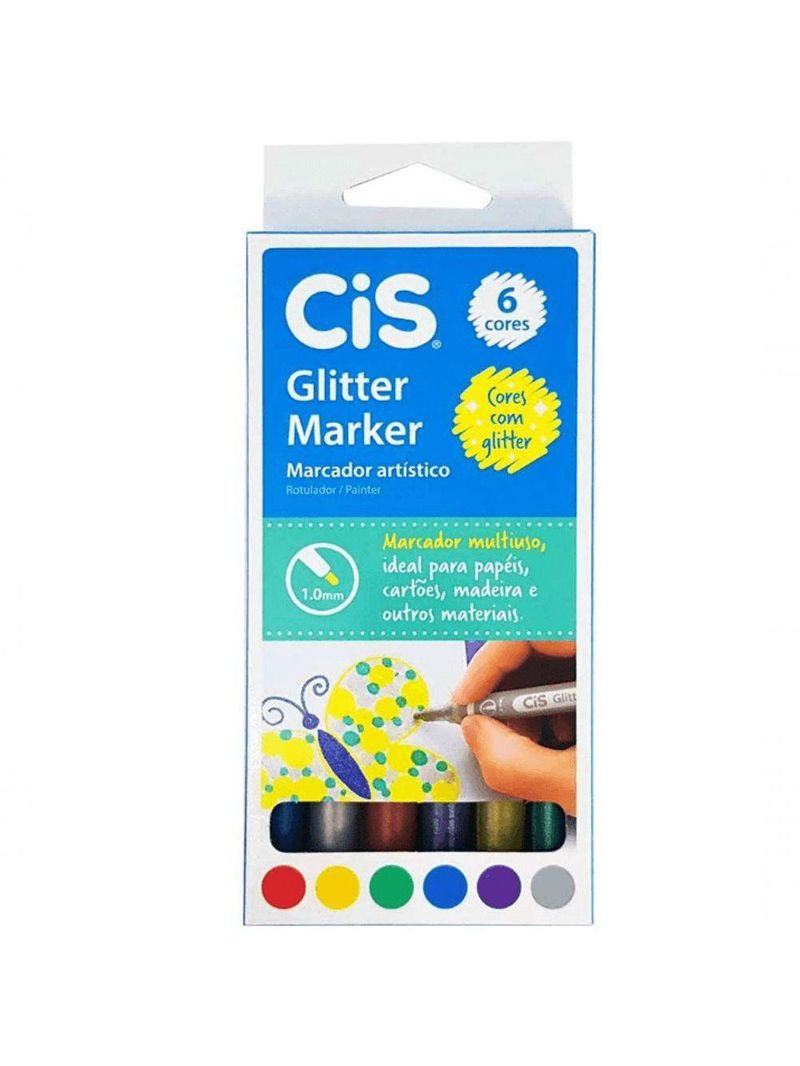 Marcador Artístico Glitter Marker 10mm C- 6 Cores - Cis