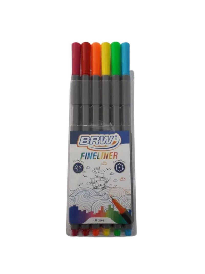 Caneta Hidrográfica Fineliner 6 Cores - Brw
