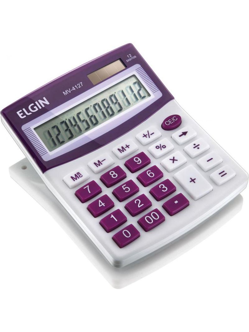 Calculadora De Mesa Visor - Alimentação Solar E Bateria - Blister Mv4127 Roxa