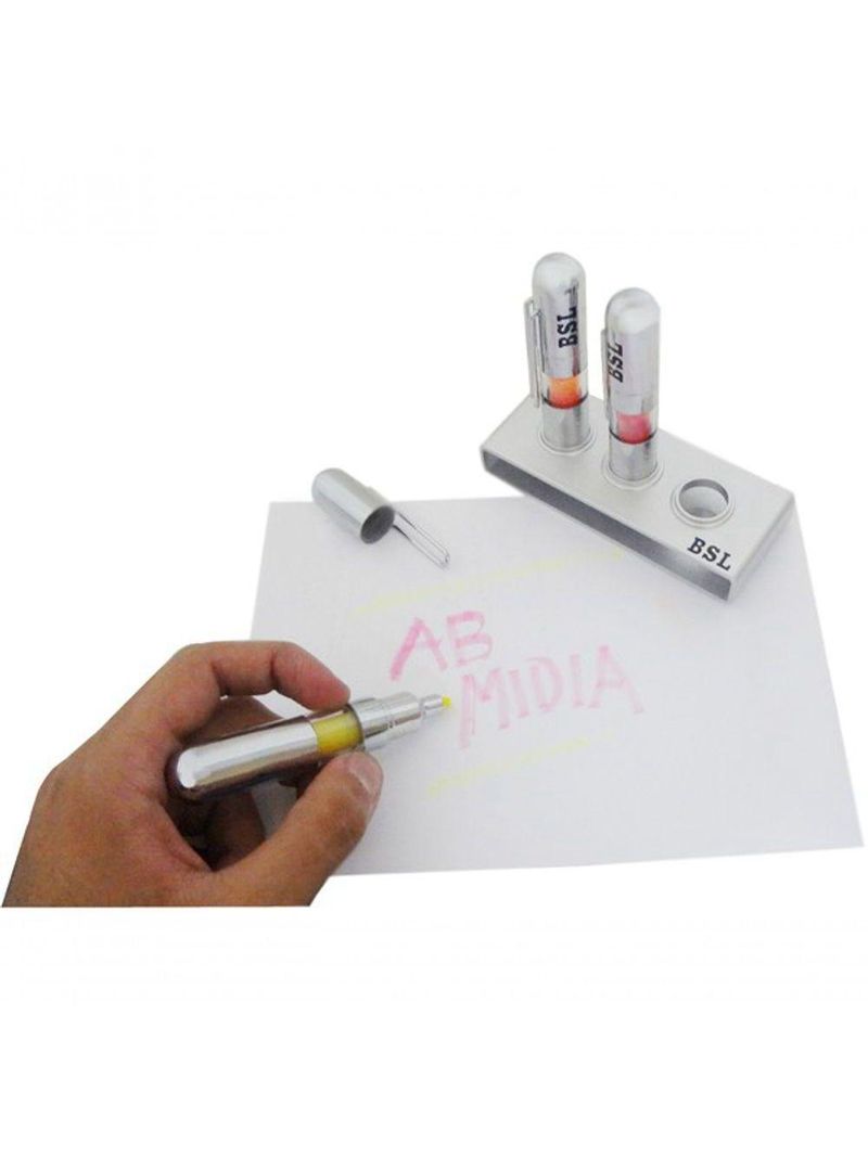 Caneta Marca Texto 3 Caneta C/ 1 Suporte Cromado Kit C/12