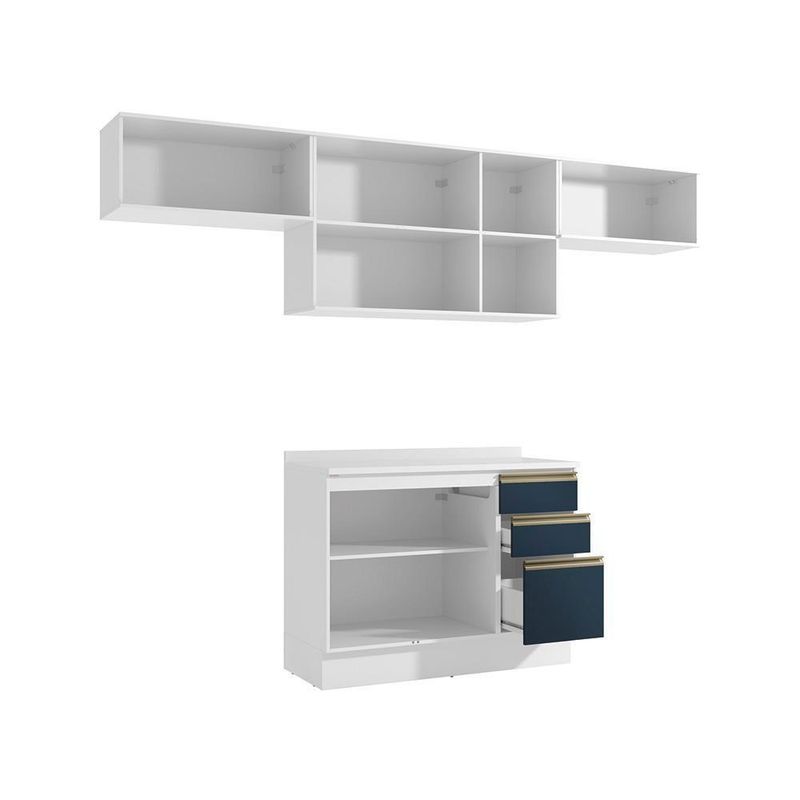 Armário De Cozinha Completa 100% Mdf 280cm Branco/azul Profundo Celeste Kappesberg